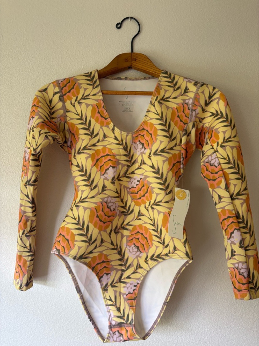 Seea Yellow & Orange Floral Long Sleeve Swimsuit NWT